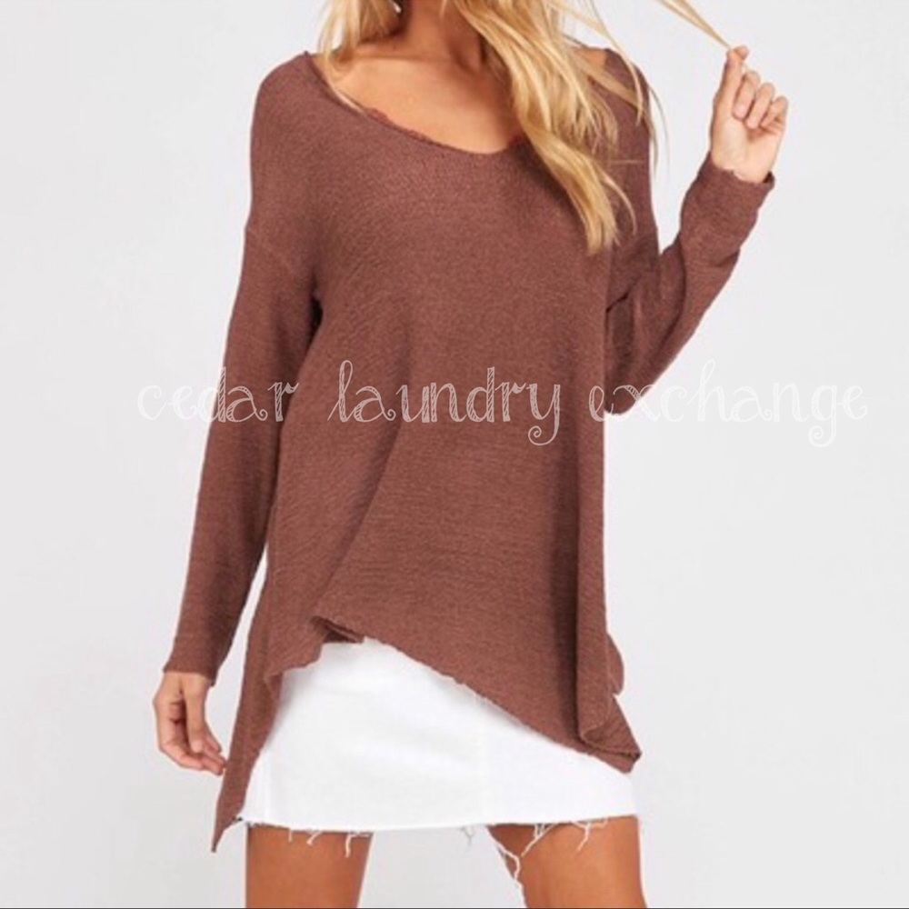 Mocha Asymmetrical Hem Sweater